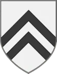 Simple heraldic shield with a silver background and two black chevronels.