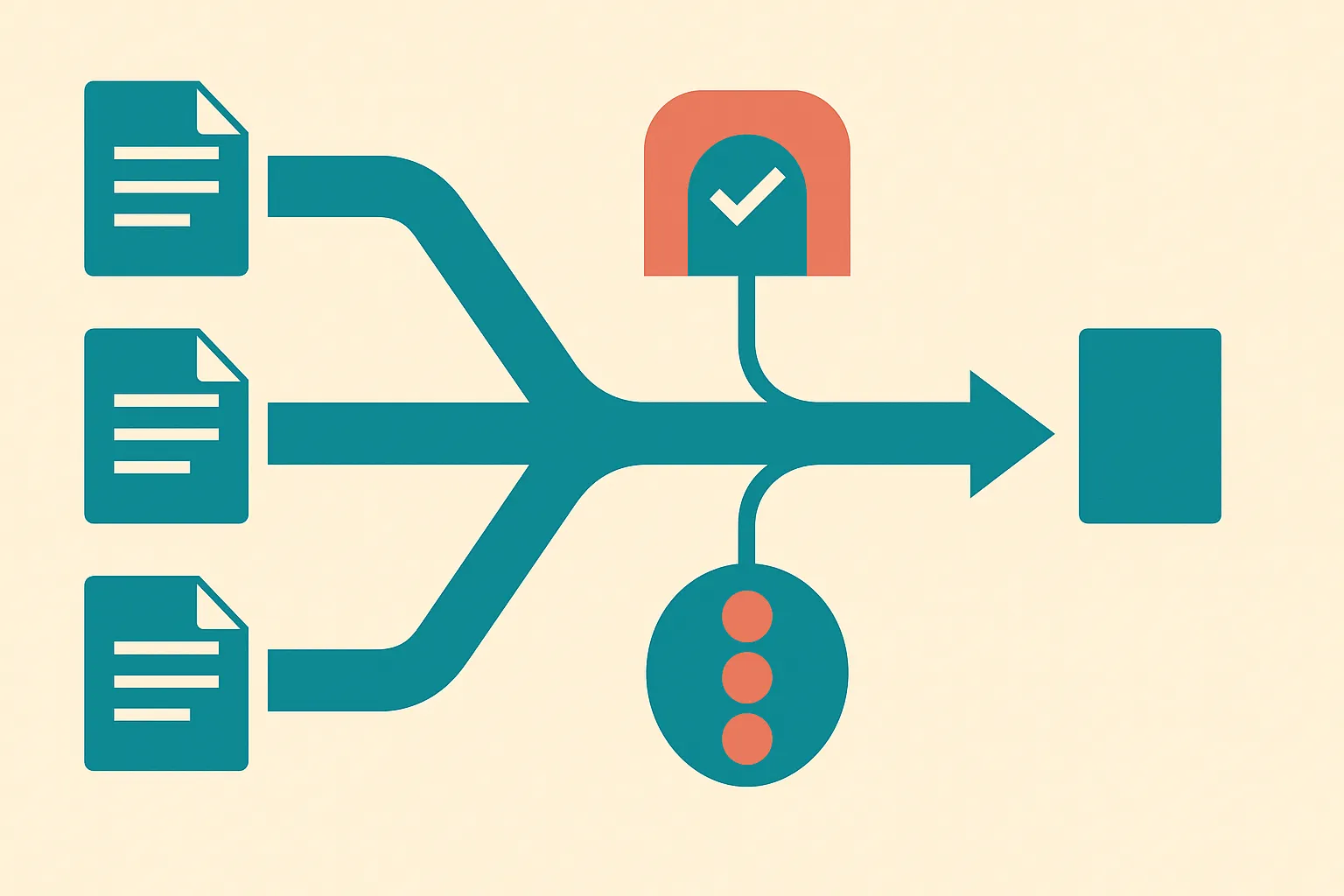 several application requests splitting into a faster path, a verification gate, and a waiting buffer before joining back