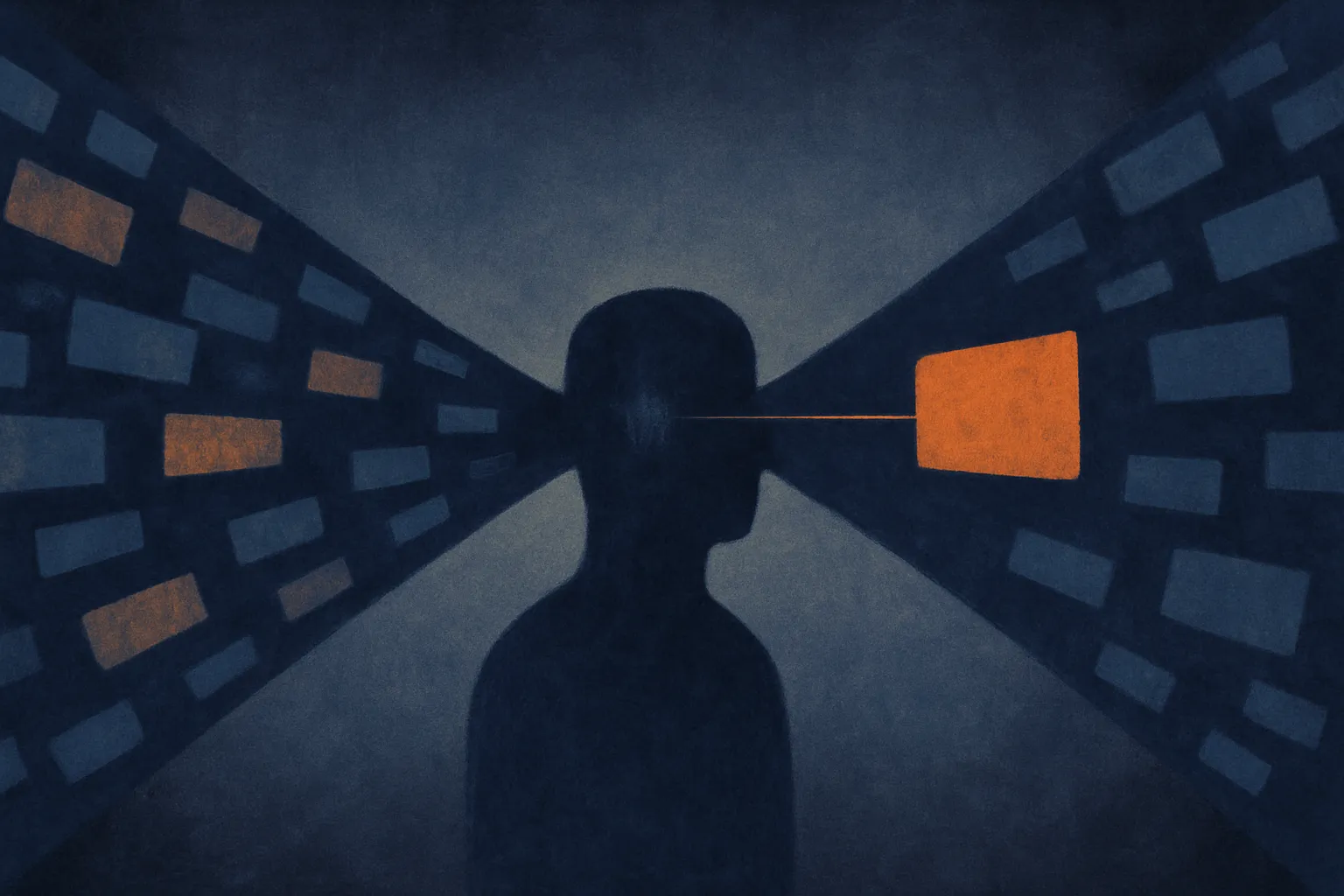 two distinct memory streams converging through a narrow gate into a single agent context, with one intense memory fragme