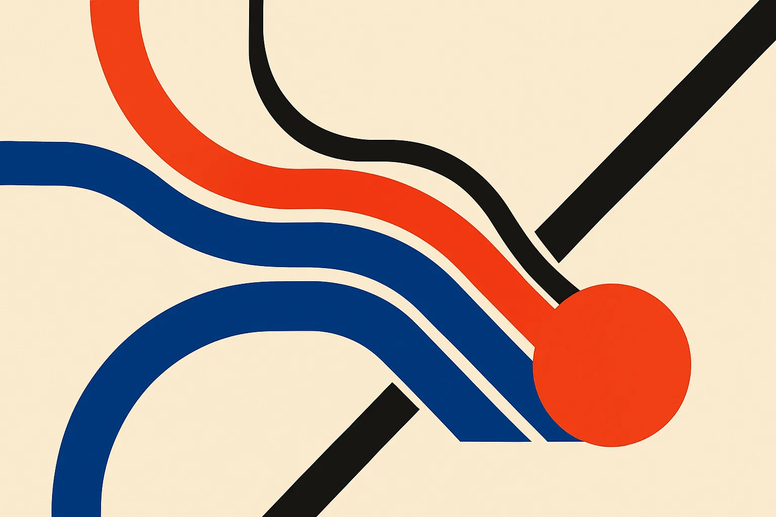 three paths of different thickness and length flowing into the same finished object, suggesting shallow, medium, and dee