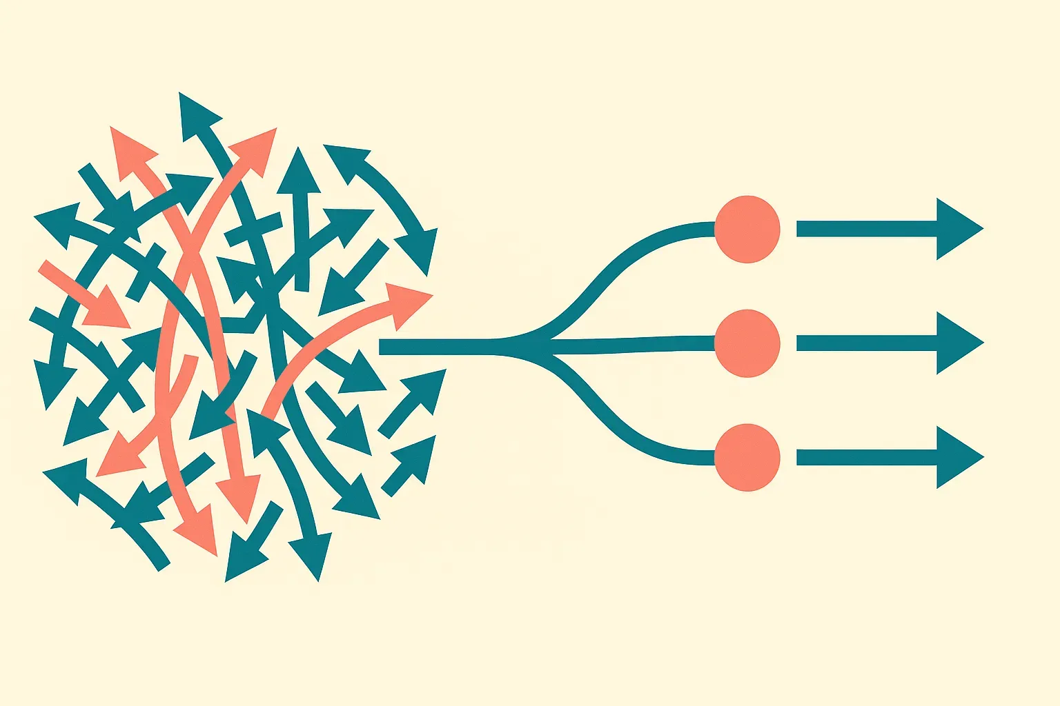 clusters of possible action paths being softly matched into a smaller set of smooth one-step paths while staying near th