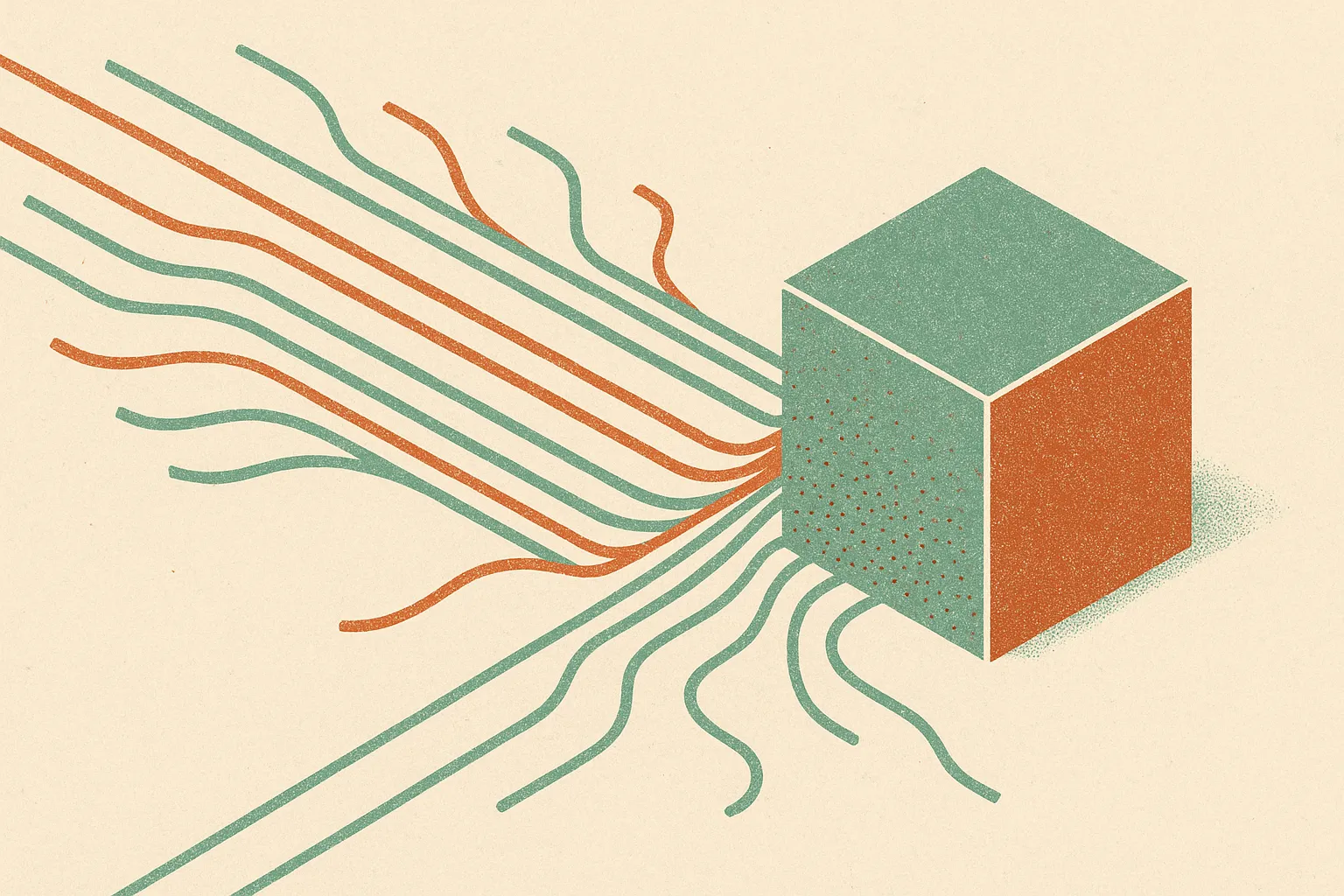 many small independent paths converging into a single dense proof object, with a few paths breaking apart before reachin