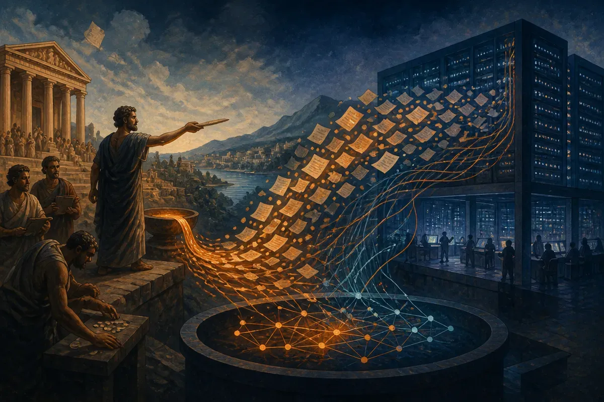 ancient public debt flowing into modern compute infrastructure through tradable claims and shared risk