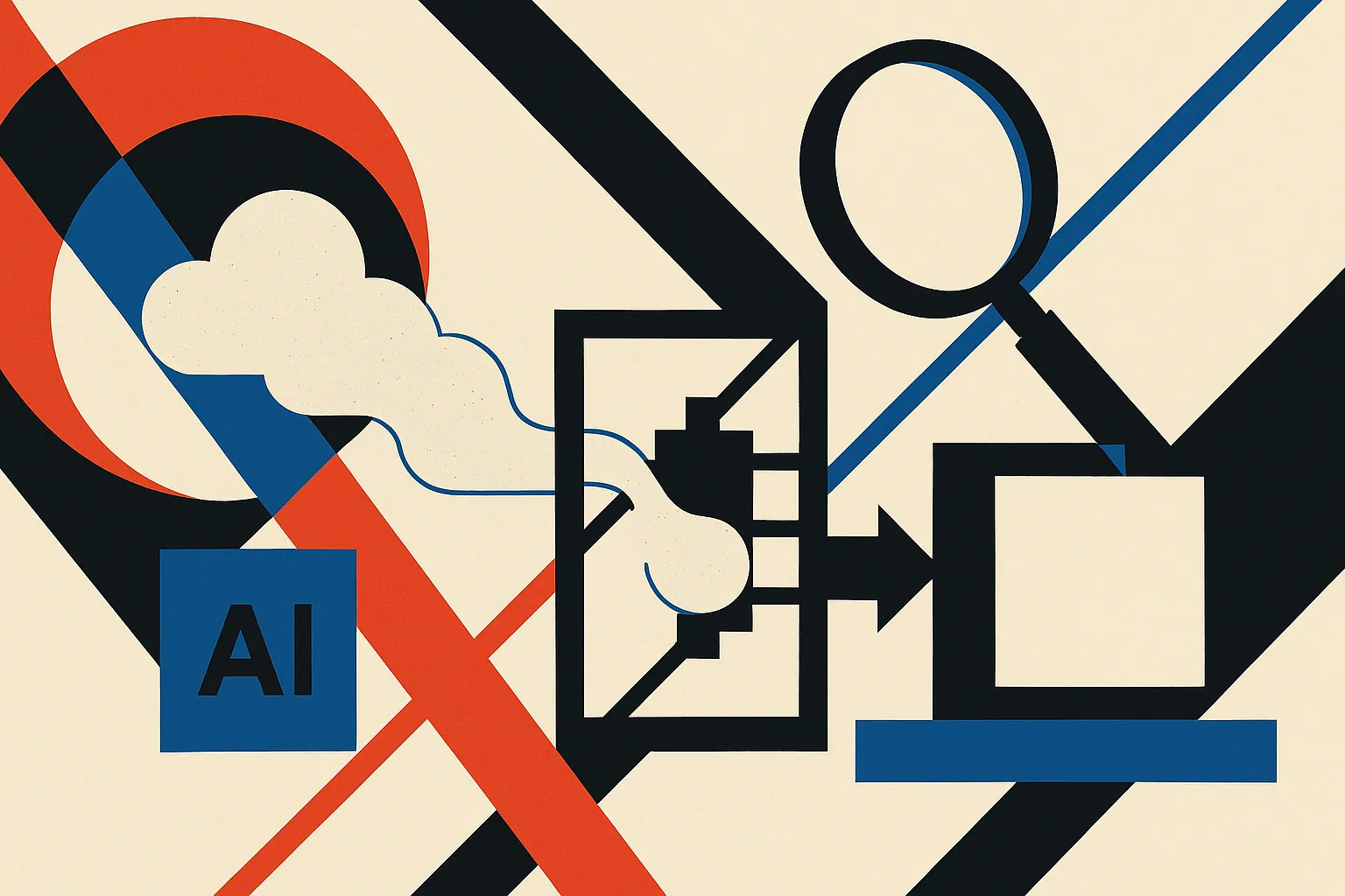 an AI system producing a rough proof shape that passes through a mechanical filter and a human inspection lens before be