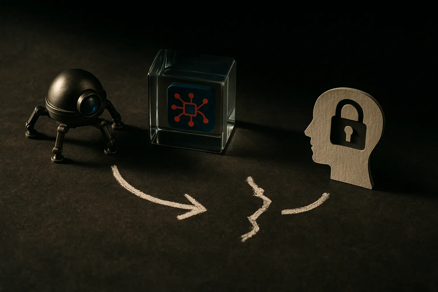 an automated crawler, a model, and a human security reviewer connected by a broken handoff path