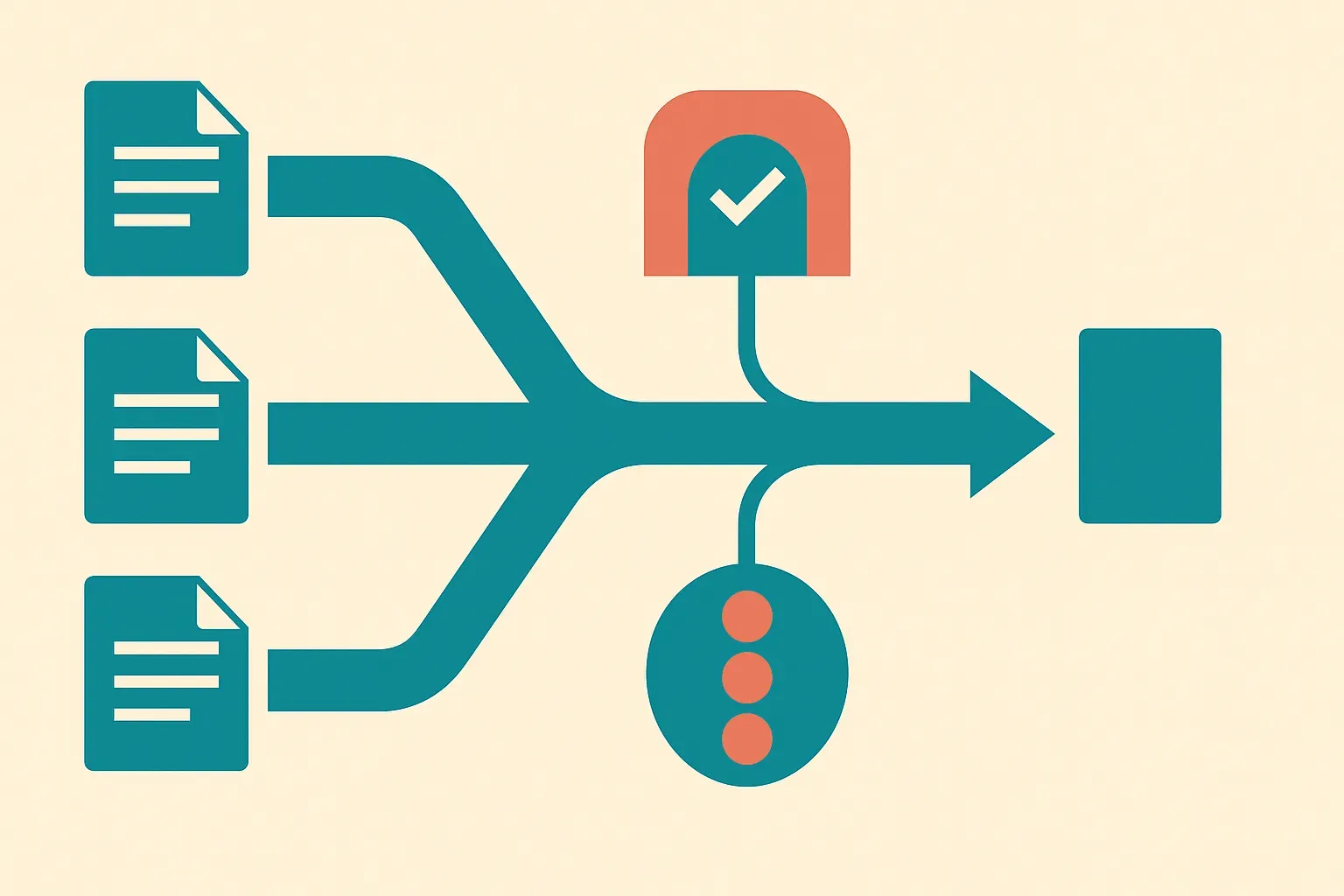 several application requests splitting into a faster path, a verification gate, and a waiting buffer before joining back