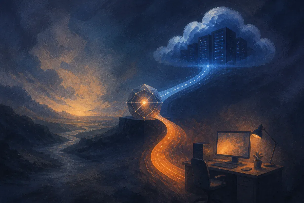 two paths from the same model, one going to a cloud server and one going to a personal workstation