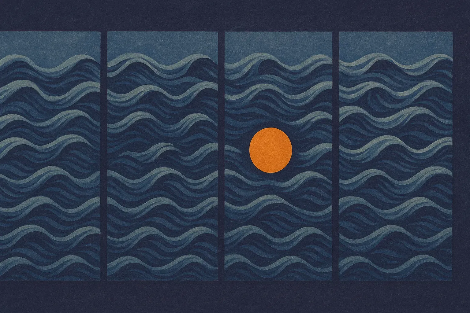 a stream of repeating wave patterns across a row of time frames, with one recurring shape staying steady while the surro
