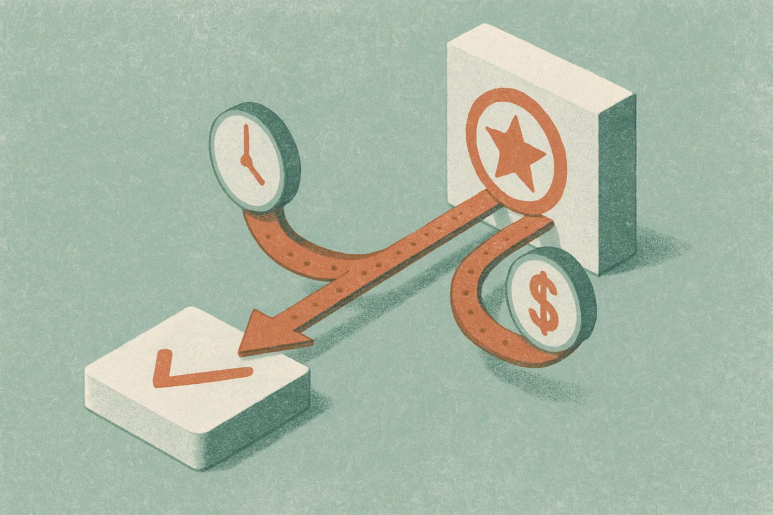 a single task splitting into two parallel measurement paths, one representing time and one representing money, both conv