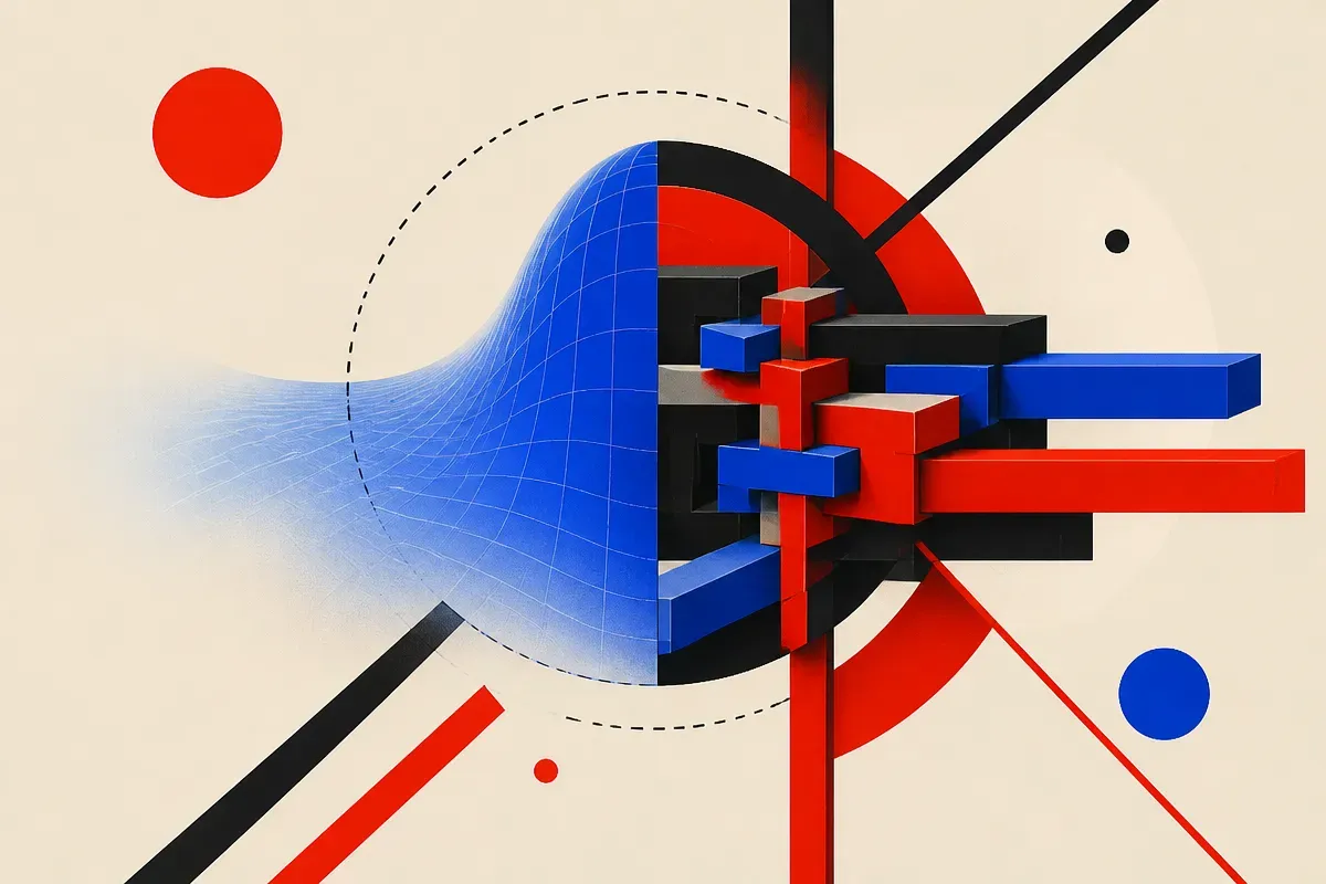 a smooth fitted surface fading outside a boundary beside a rigid interlocking mechanism extending cleanly beyond the sam