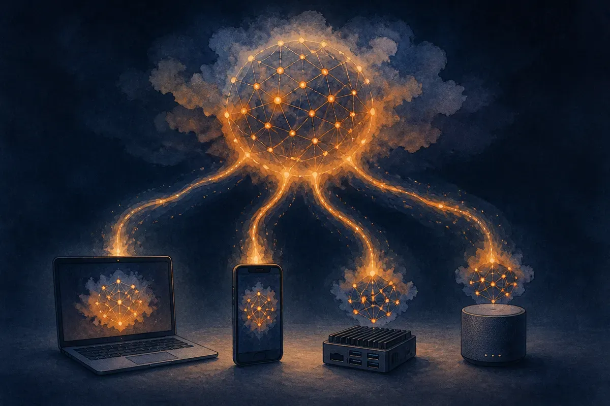 large model branching into several smaller models that run on separate lightweight devices