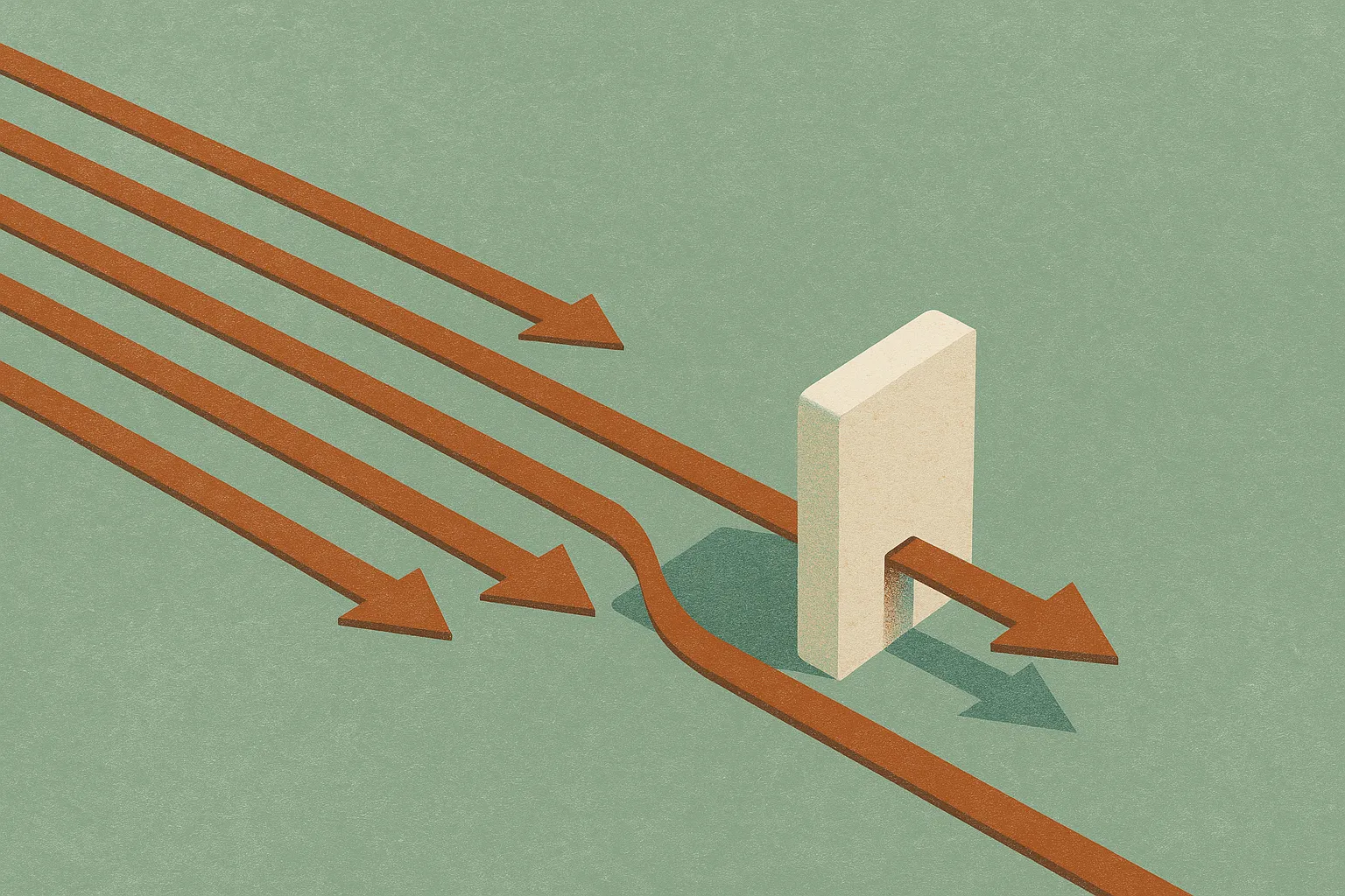 many parallel request lines flowing smoothly past a single point versus one line stalling everything behind it