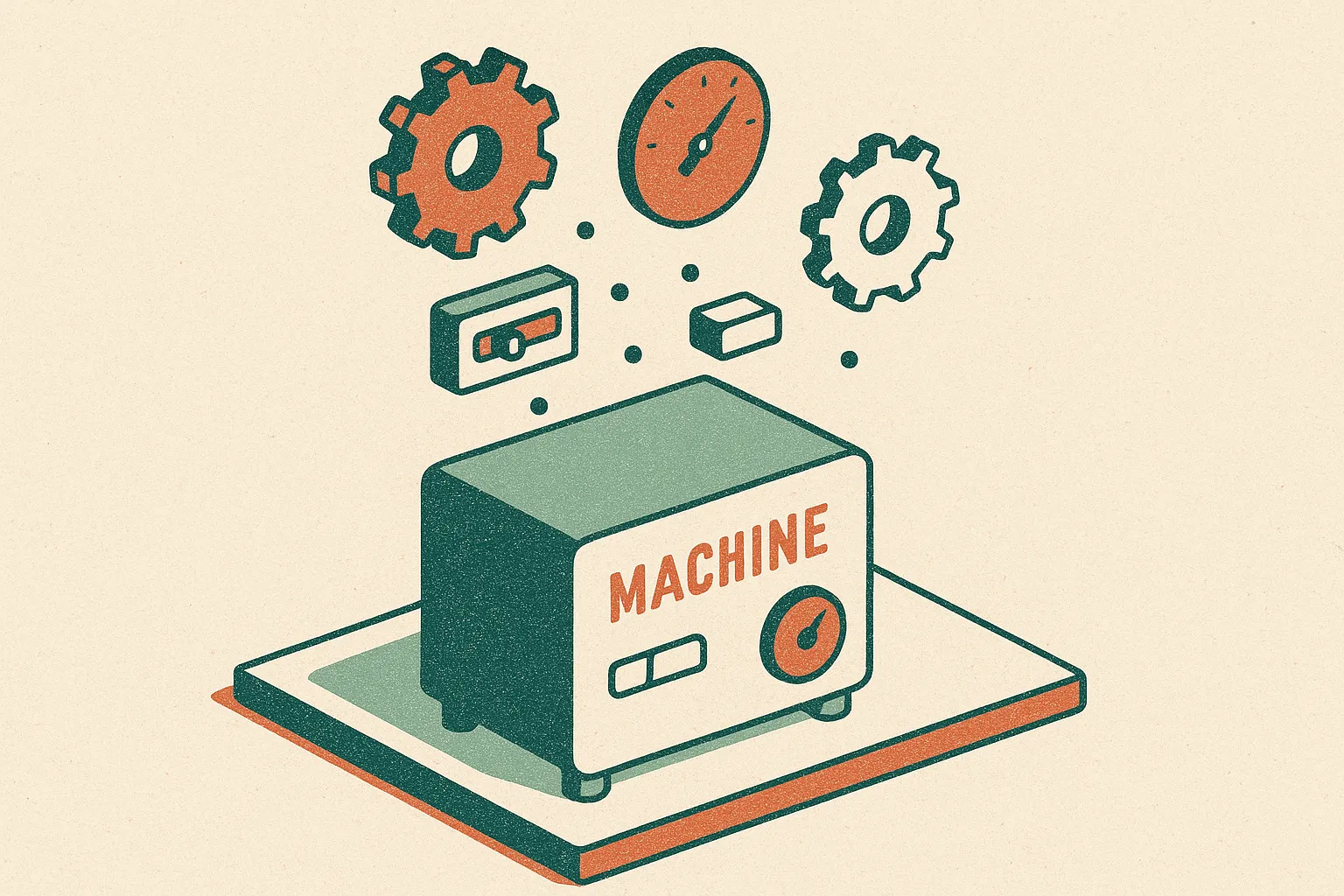 a single labeled machine dissolving into several separate interchangeable gears and dials, showing one system pulling ap