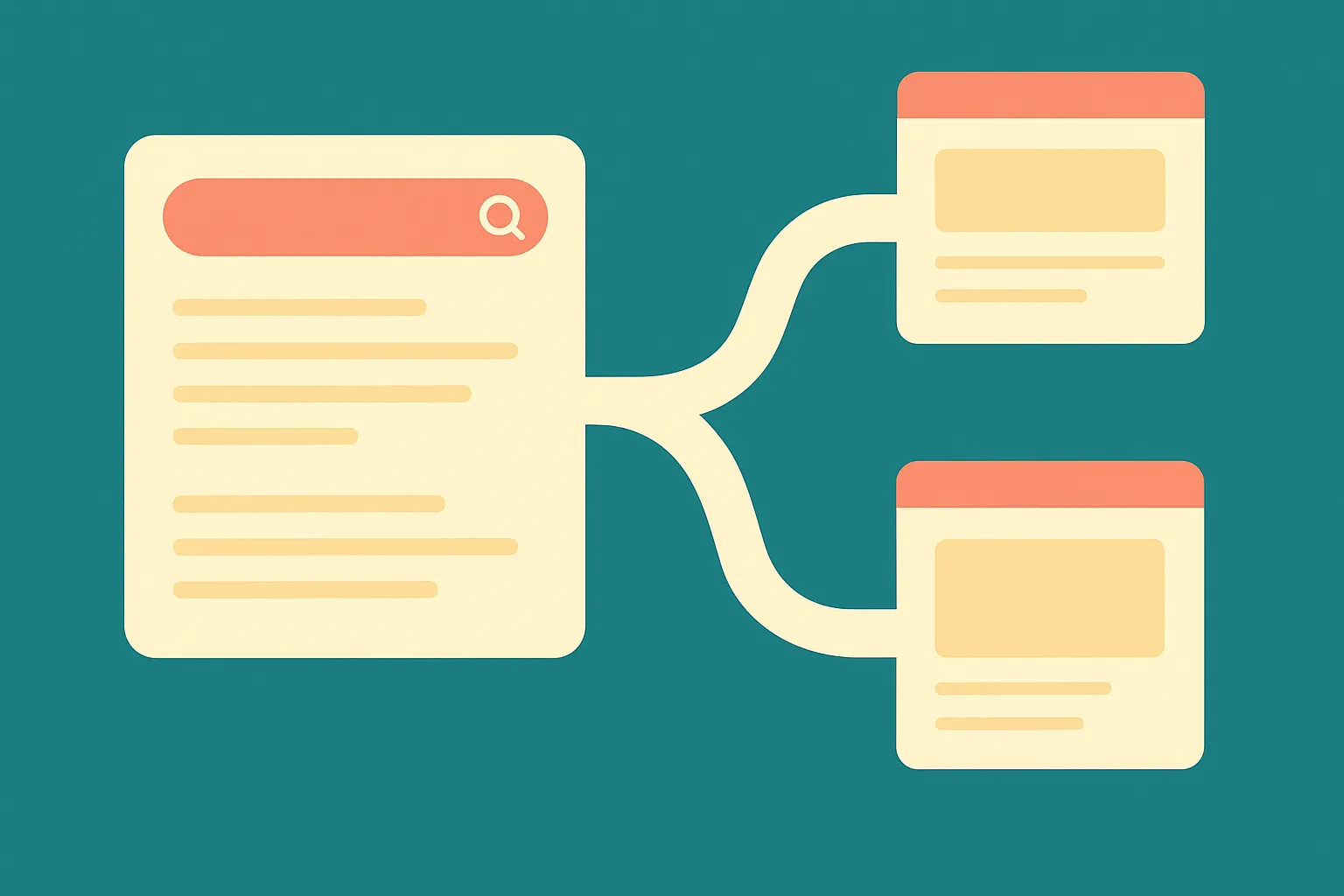 search results page flowing into two paths, one path stopping at an answer card and one path continuing to a website