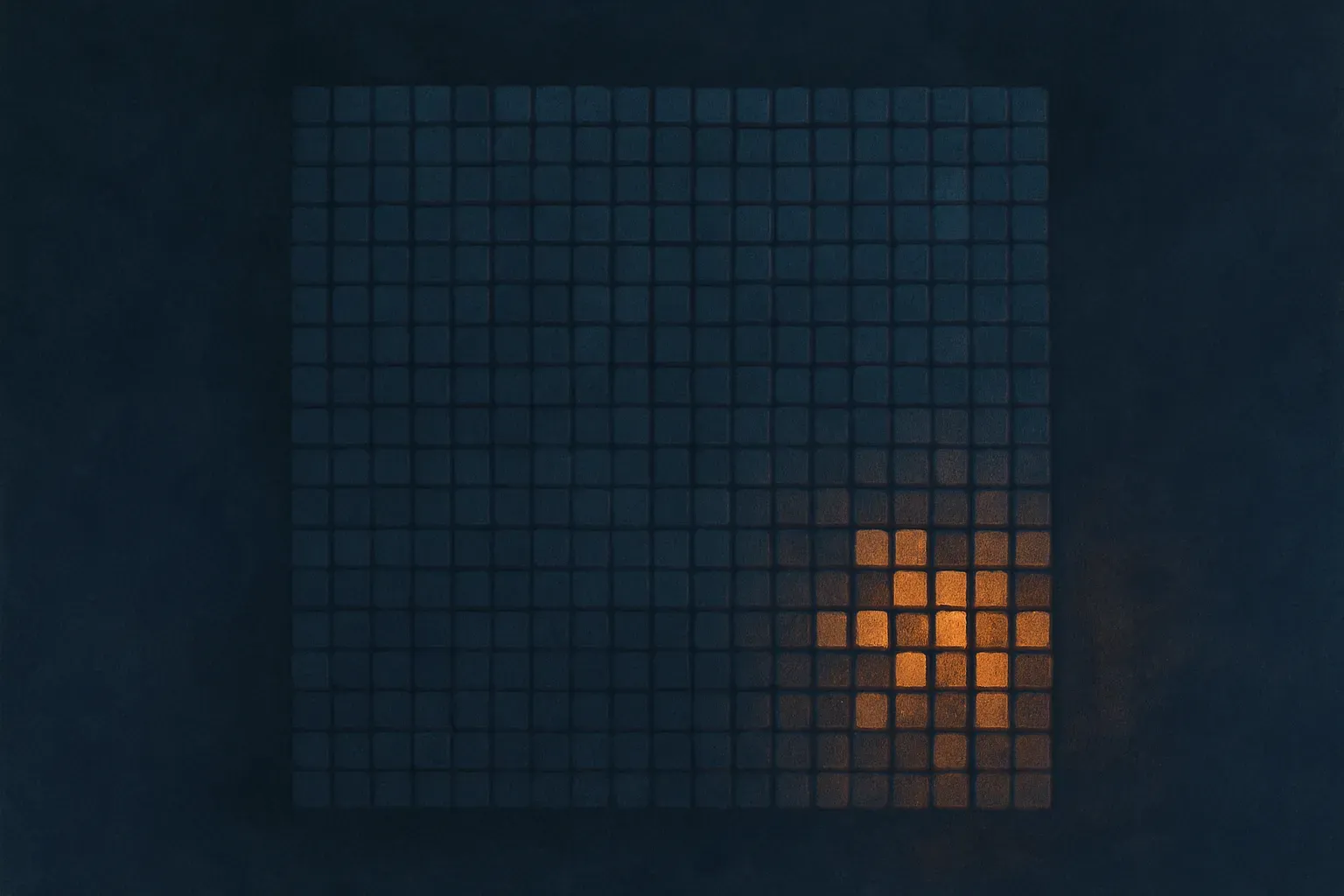a large dense block of many small cells with only a few lit up, showing how most of a model sits idle while a small slic