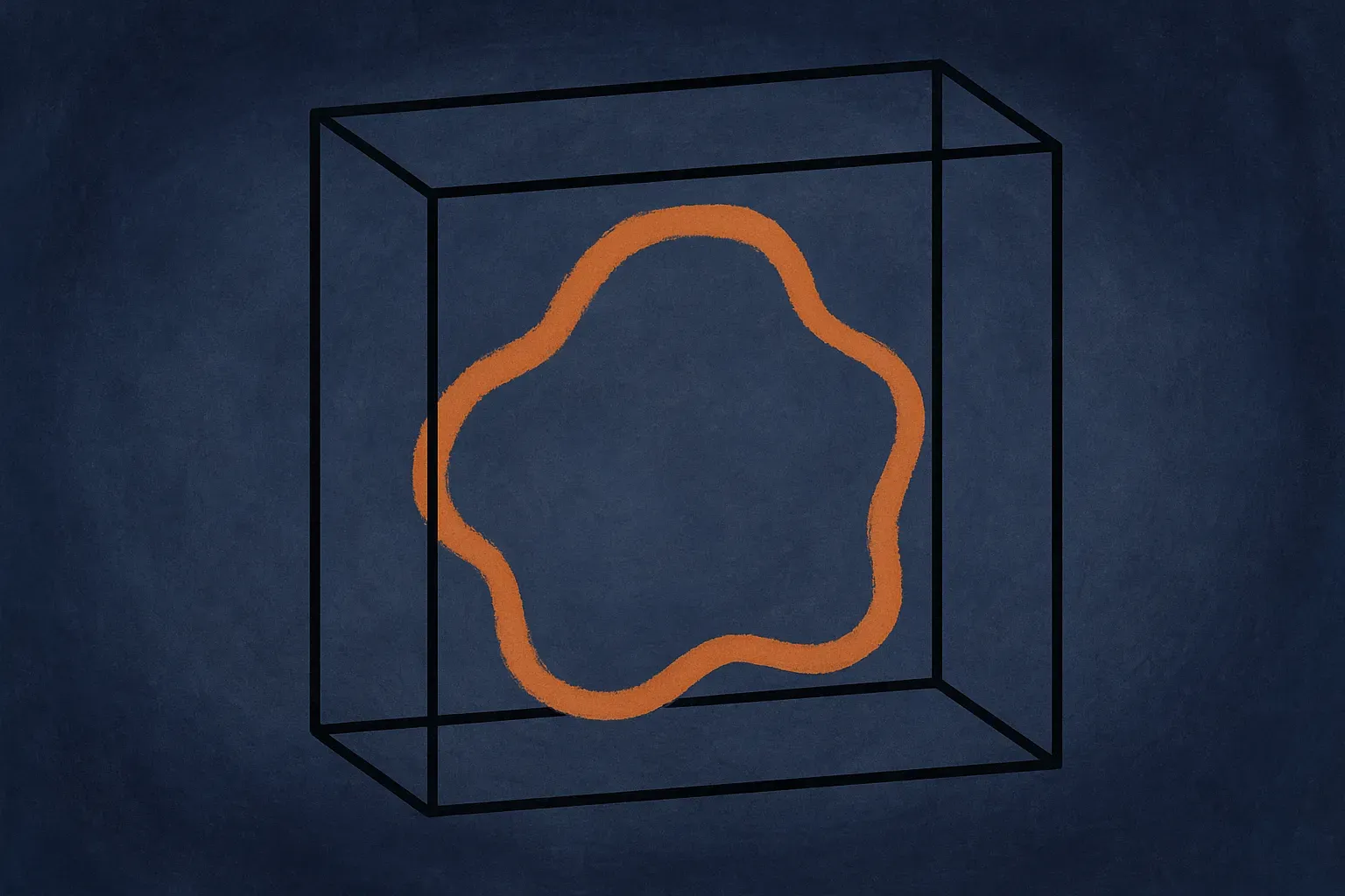 a fragile hand-drawn shape being wrapped in a rigid geometric frame that holds it steady