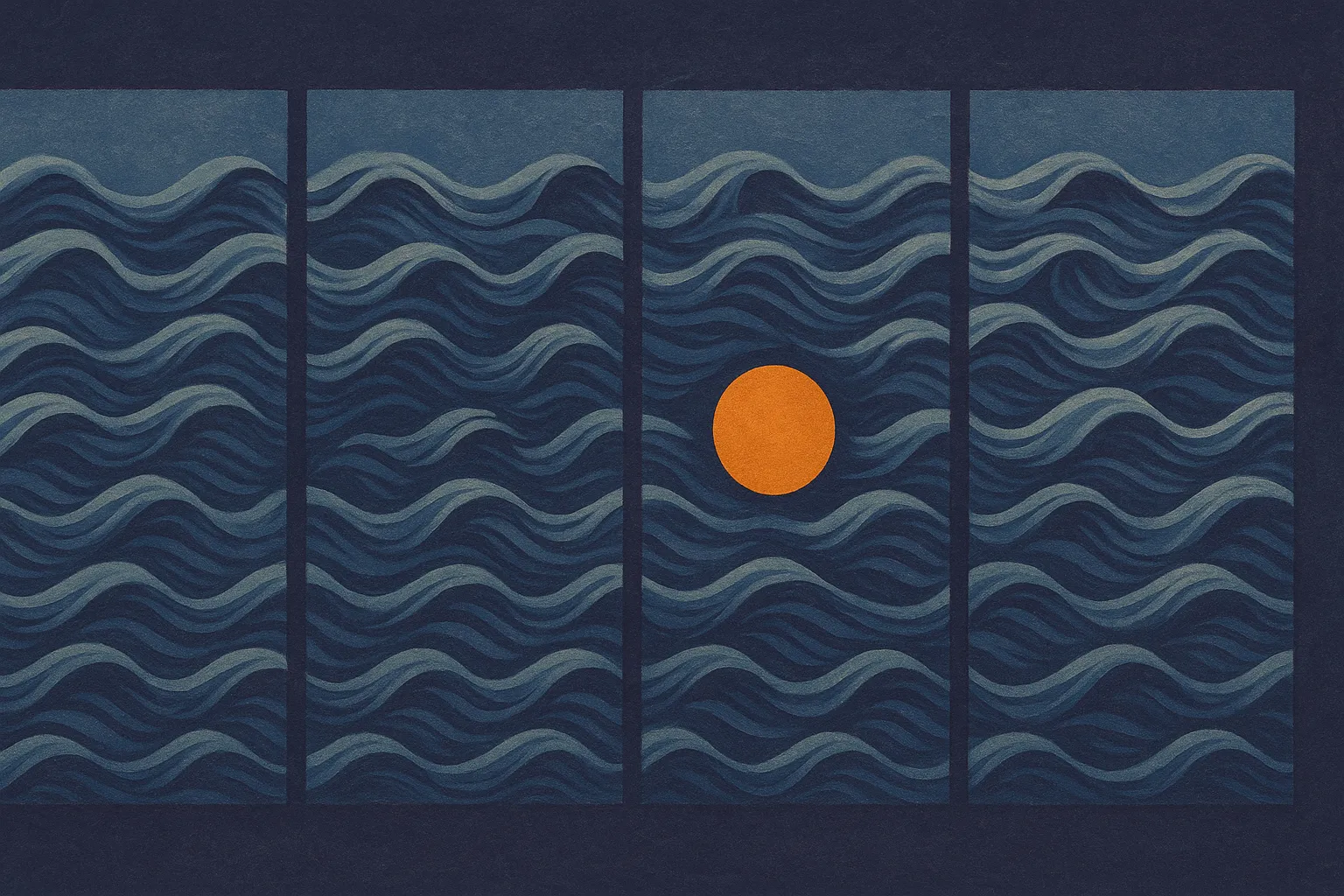 a stream of repeating wave patterns across a row of time frames, with one recurring shape staying steady while the surro
