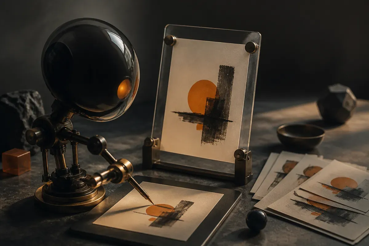 an AI agent observing a simple digital canvas, making iterative strokes, then checking and revising the image