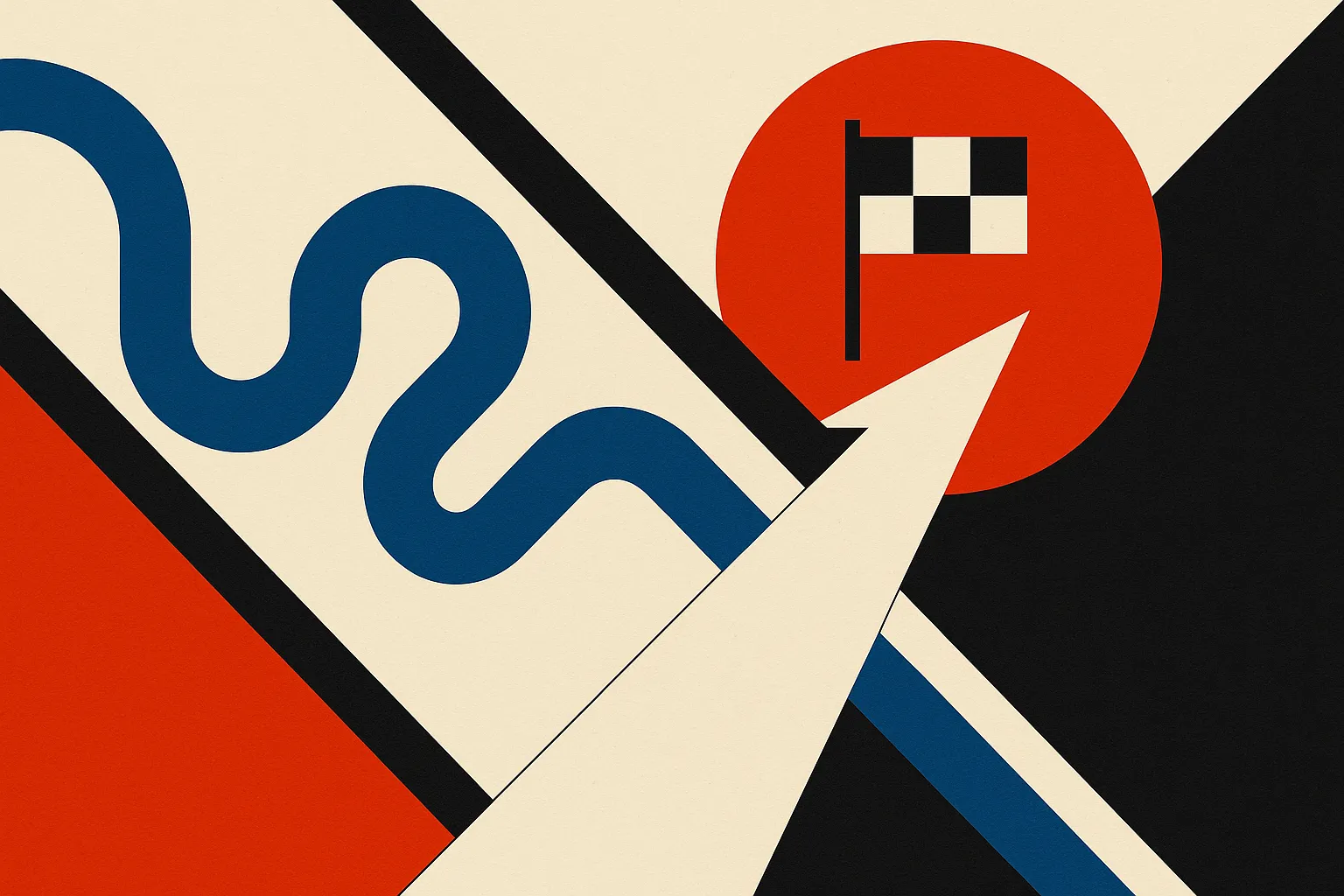 two paths leading to the same finish line, one path a straight memorized shortcut and the other a winding road of actual