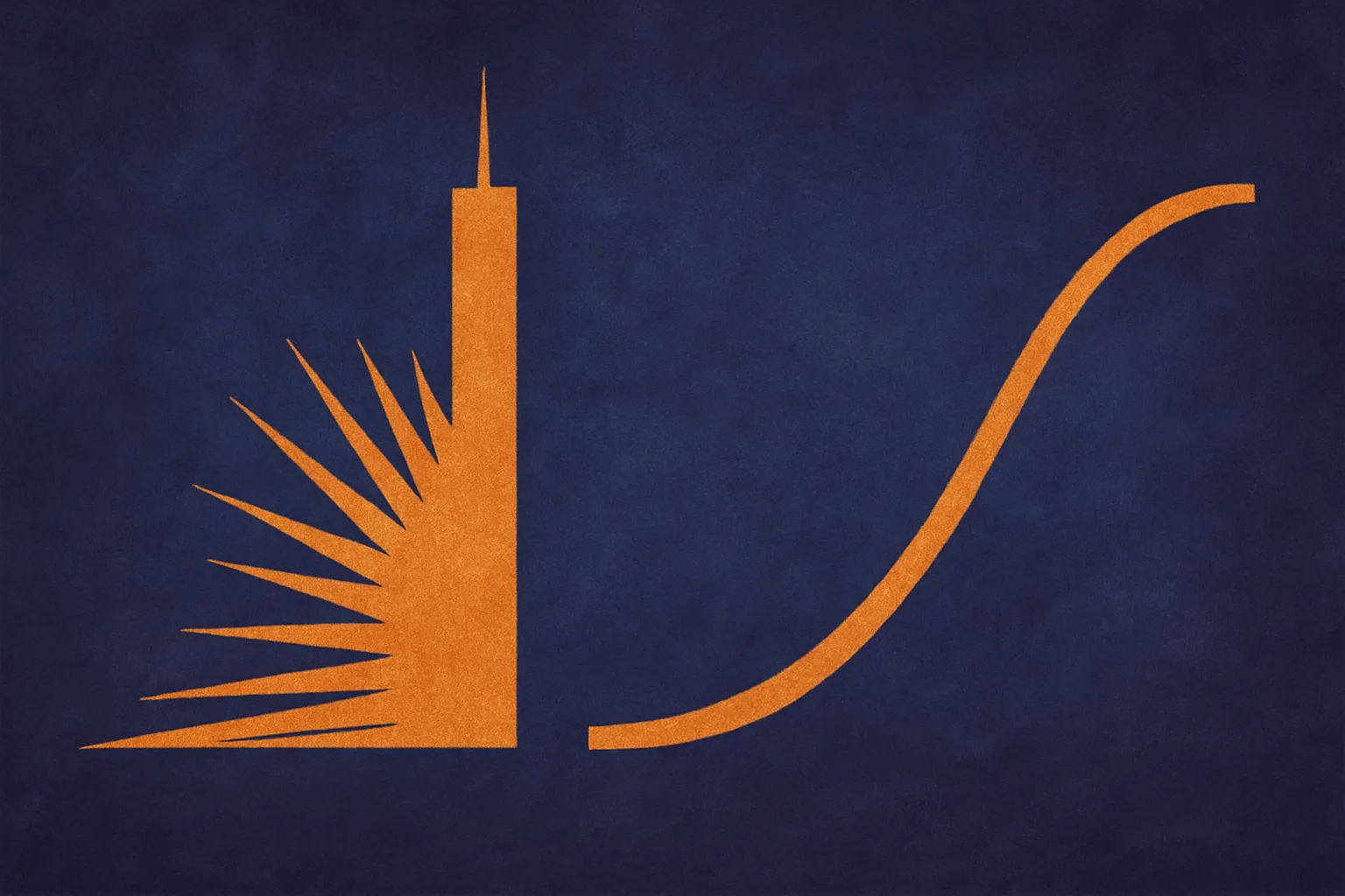 a spiky discrete bar collapsing many possibilities into one tall bar, contrasted with a smooth continuous curve spread a
