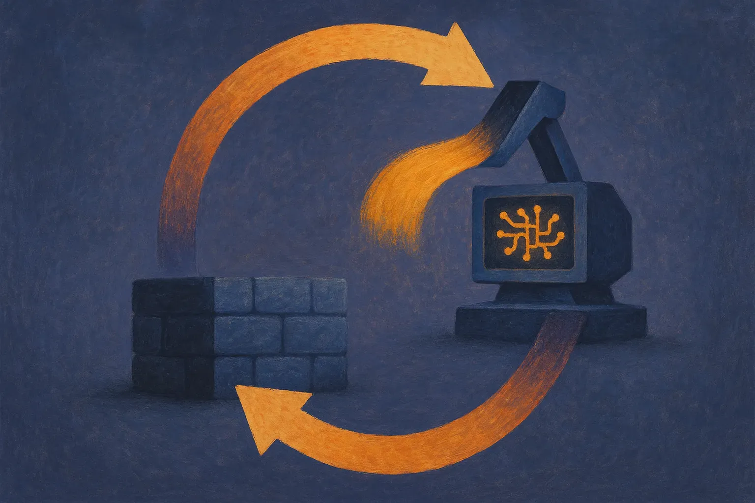 a loop where compute spent on careful generation flows into a stronger foundation, which feeds back into the generator