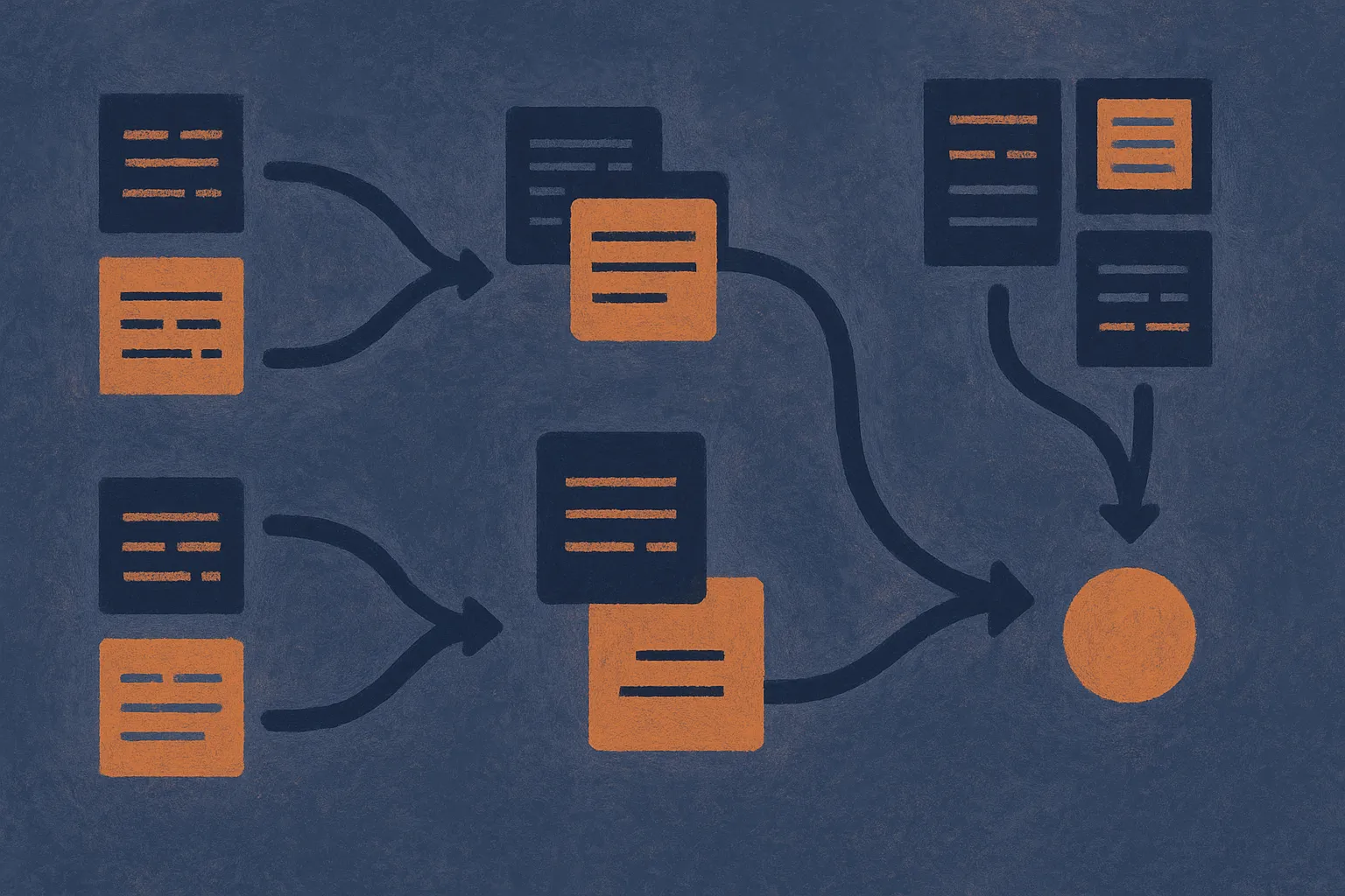 three different model paths processing messy paired records, with one path comparing records separately, one joining the