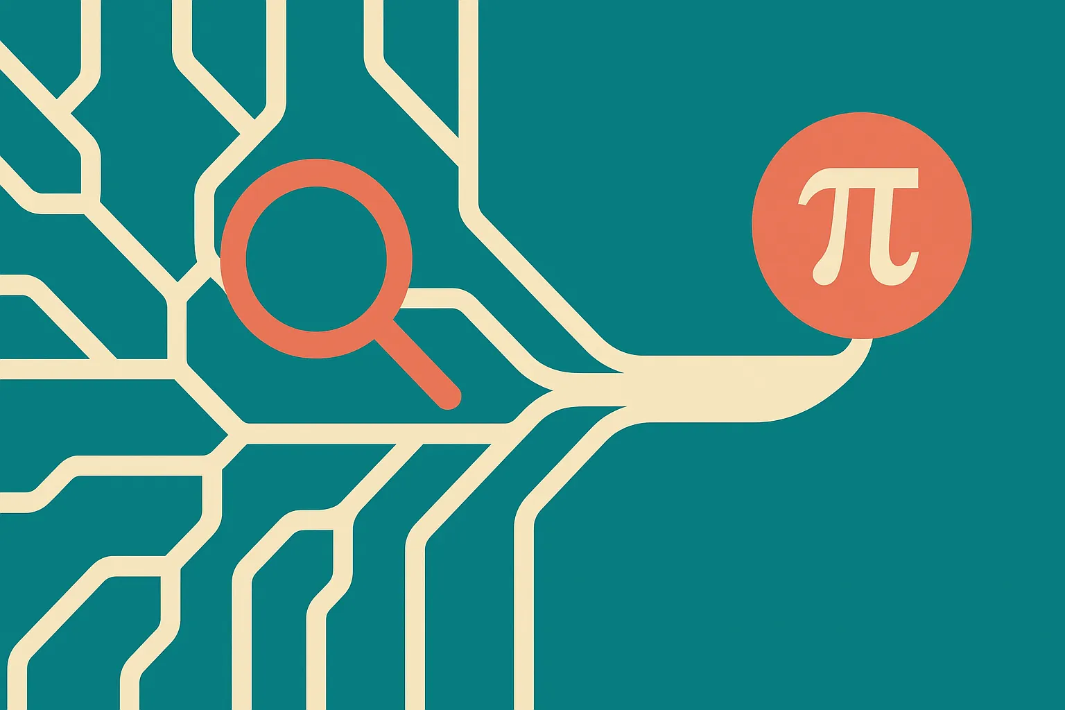 an abstract search process where many branching paths narrow into a refined mathematical structure