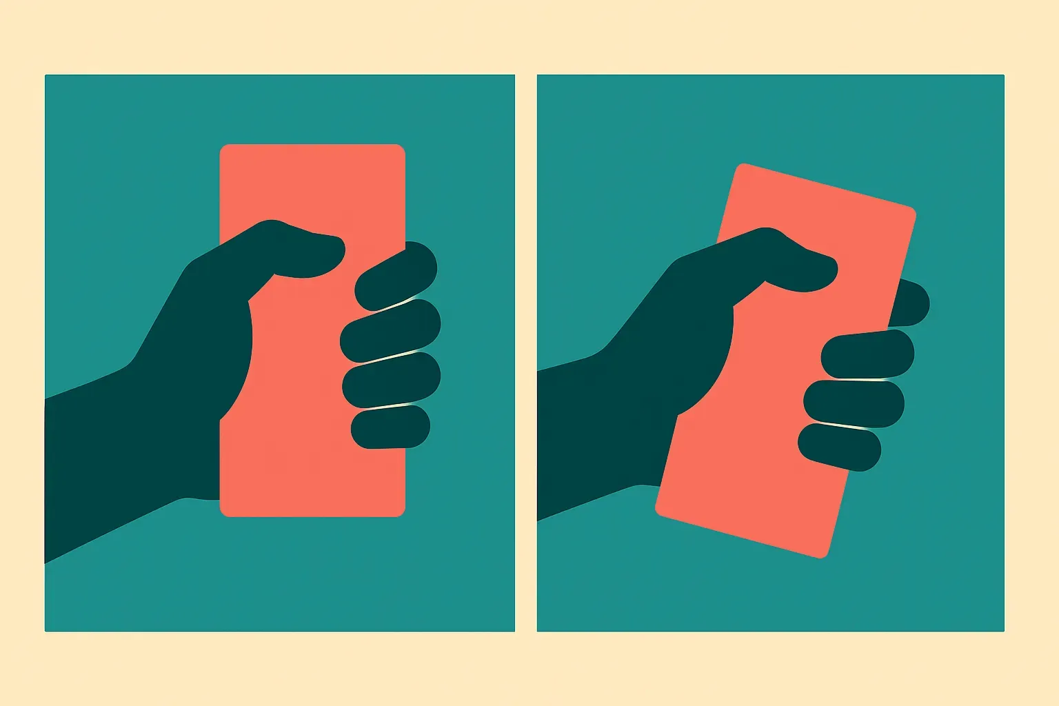 a hand closing on an object contrasted with the same hand feeling the object begin to slide, two moments side by side