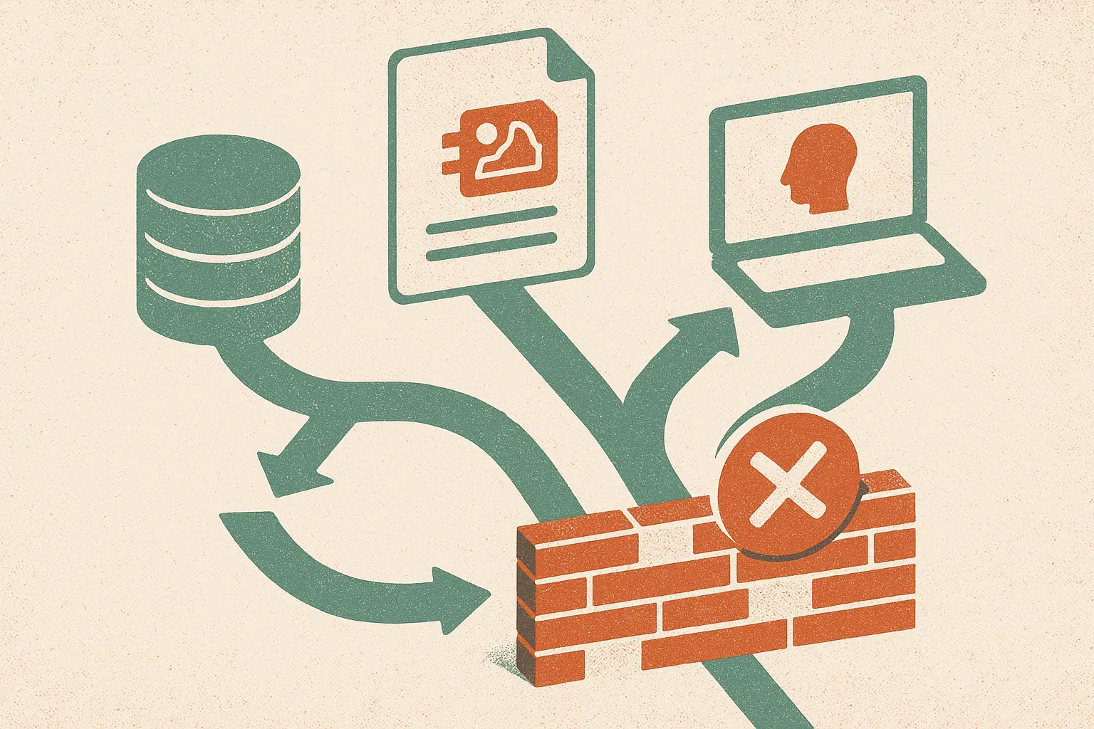 one image flowing through separate paths for storage, model training, human review, and web delivery, with one path visi