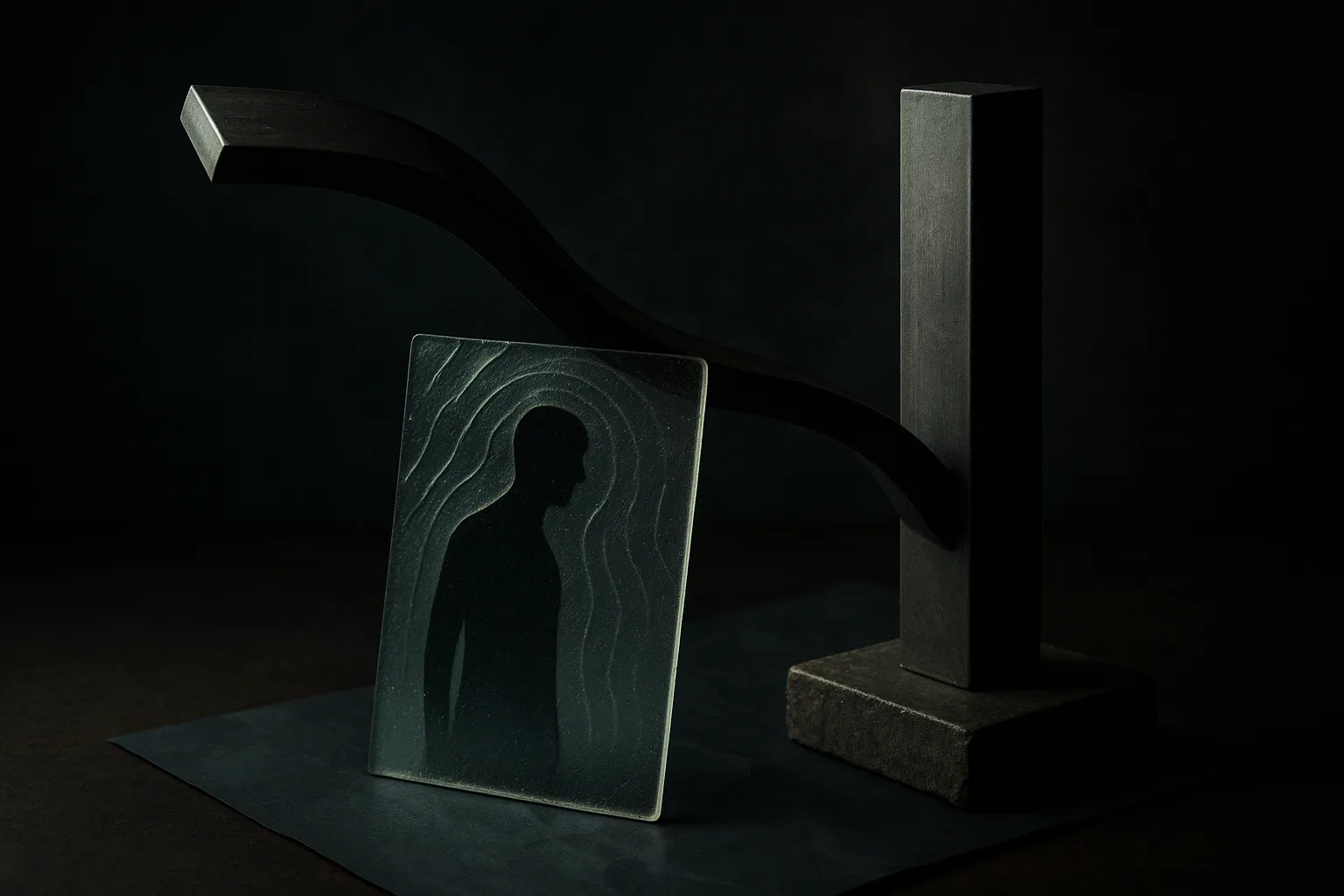 one steady pillar gradually bending under repeated waves of pressure from a human silhouette