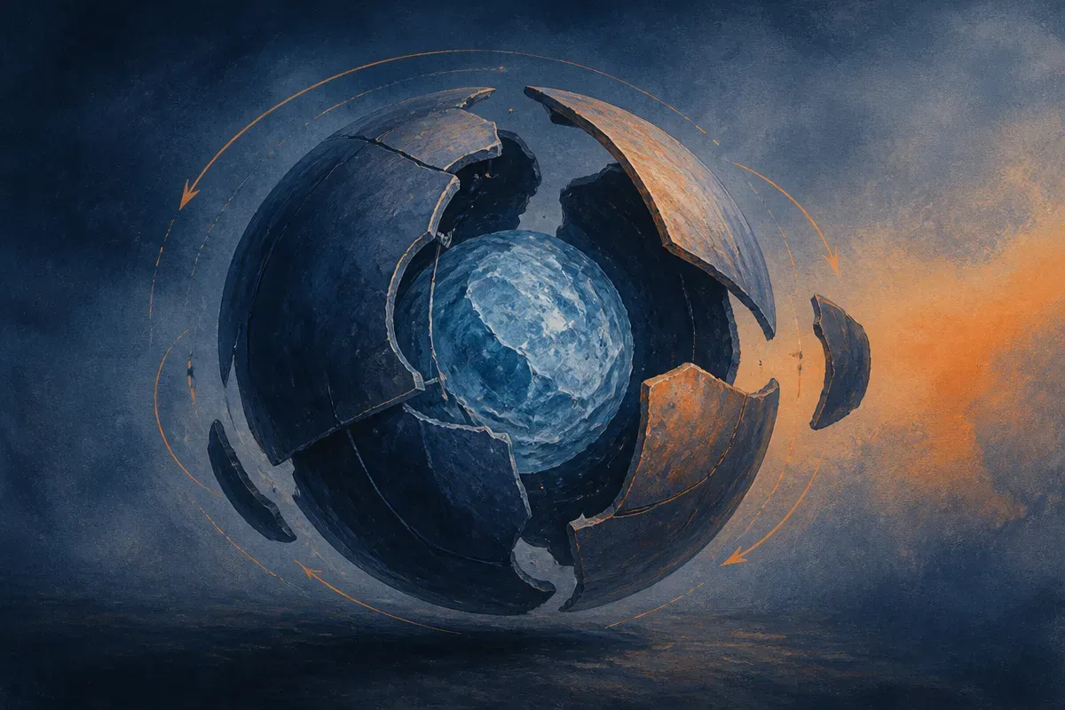 a frozen central core surrounded by a shifting, adjustable outer shell that keeps being reshaped