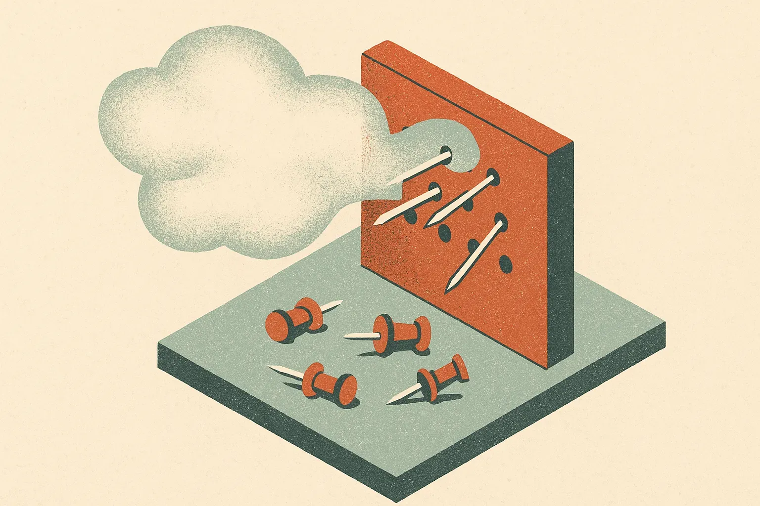 a translucent cloud of general shape passing through a filter cleanly while sharp individual pins get caught and discard