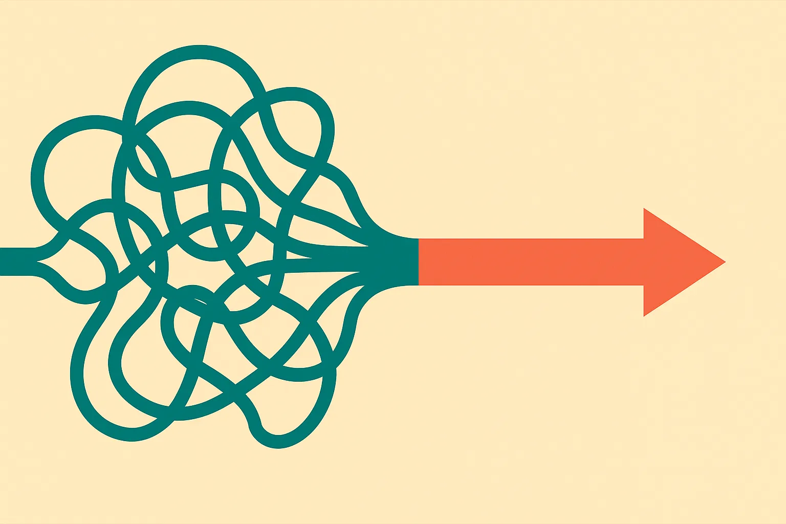three tangled input streams narrowing into one controlled output path