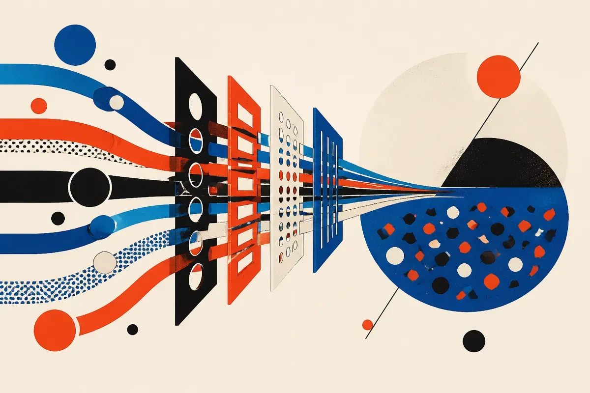 many different language streams passing through structural filters before joining into one shared pool of reusable piece