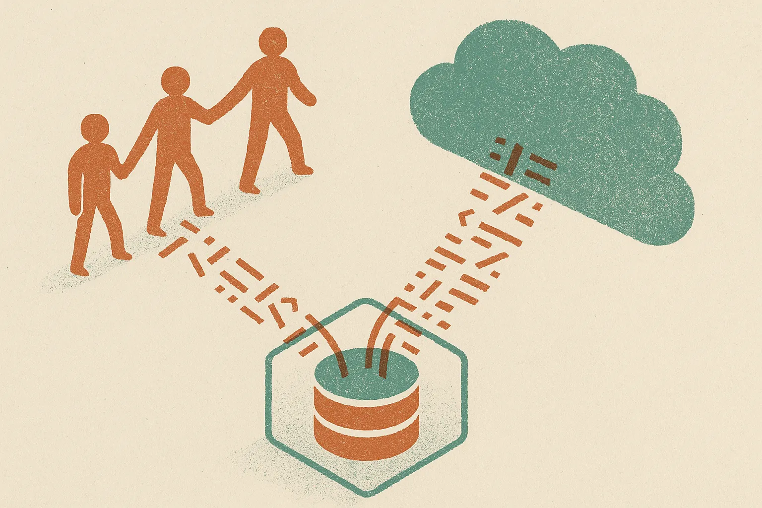 two streams of code entering a shared repository, one with a clear human chain behind it and one emerging from an opaque