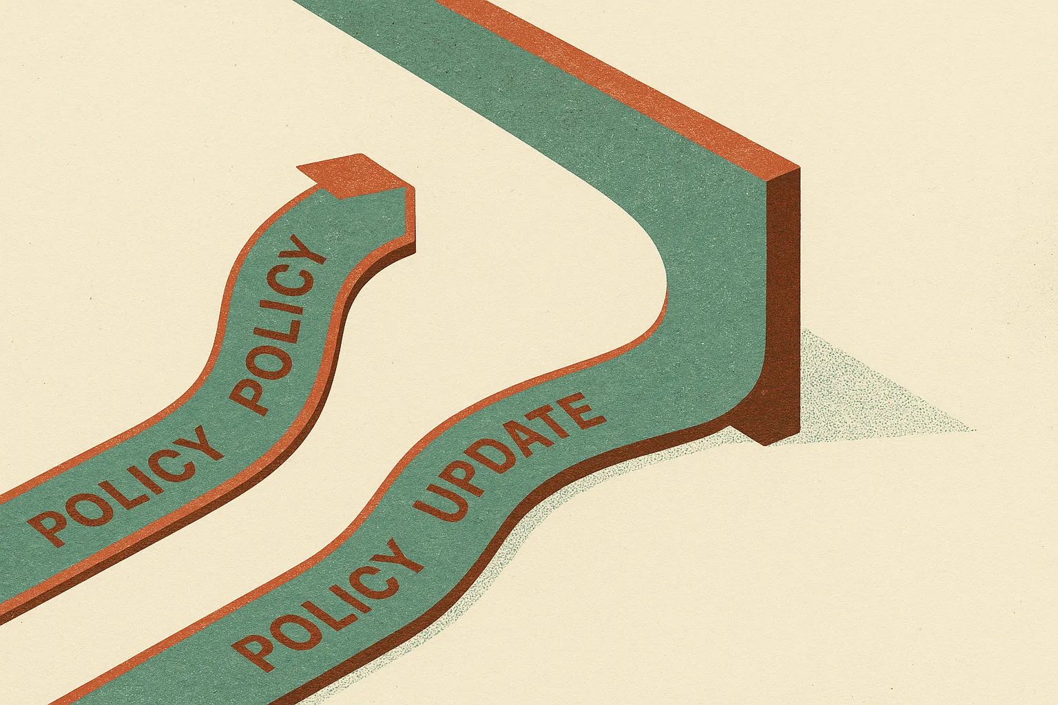 two policy update paths approaching a boundary, one hitting a sharp wall and one bending smoothly into a flat region