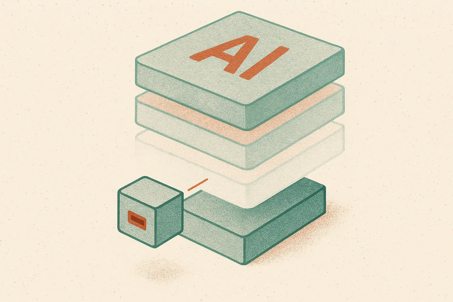 a small detachable module staying aligned while a large layered model shifts through several translucent positions