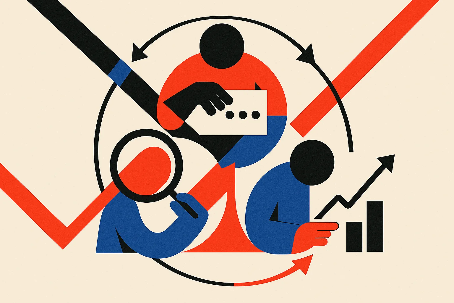 three linked agents forming a loop, one gathering, one sorting, one forecasting, feeding back into a single flow