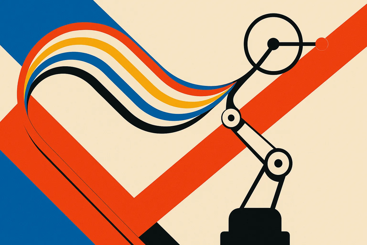 robot arm trajectories fanning into several colored preference streams, then recombining into one adjustable control pat