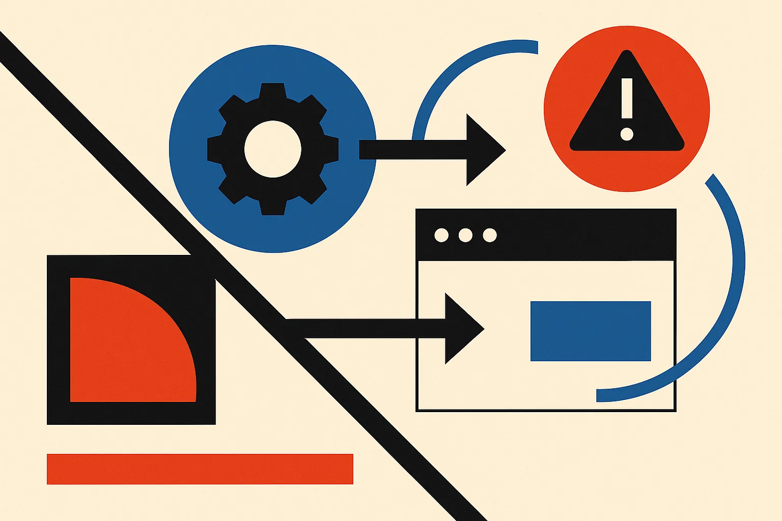 an autonomous workflow crossing from a controlled sandbox into an external website while a delayed warning signal appear
