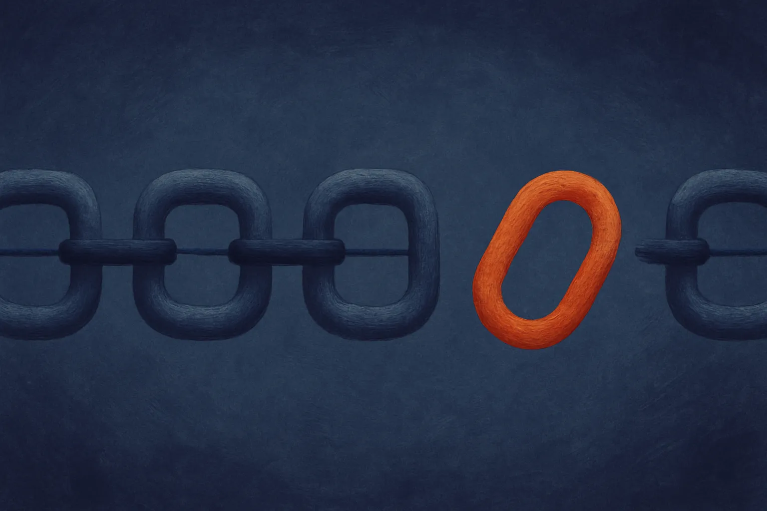 a chain of linked shapes where one link quietly changes color with no thread connecting it to the others, while every ot