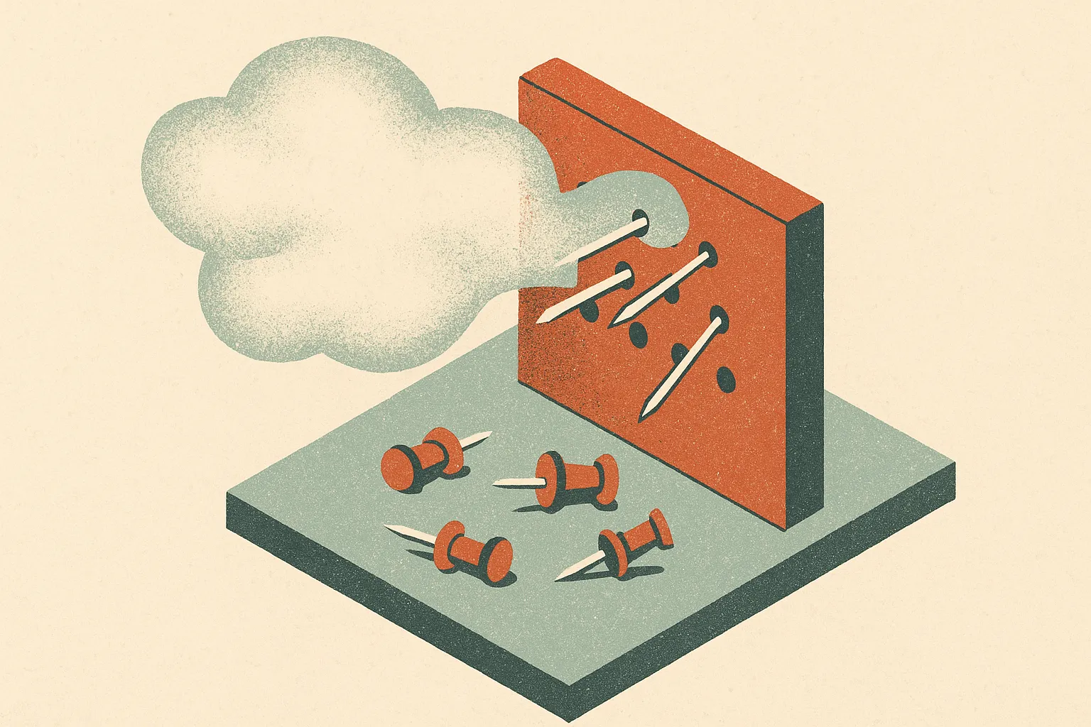 a translucent cloud of general shape passing through a filter cleanly while sharp individual pins get caught and discard