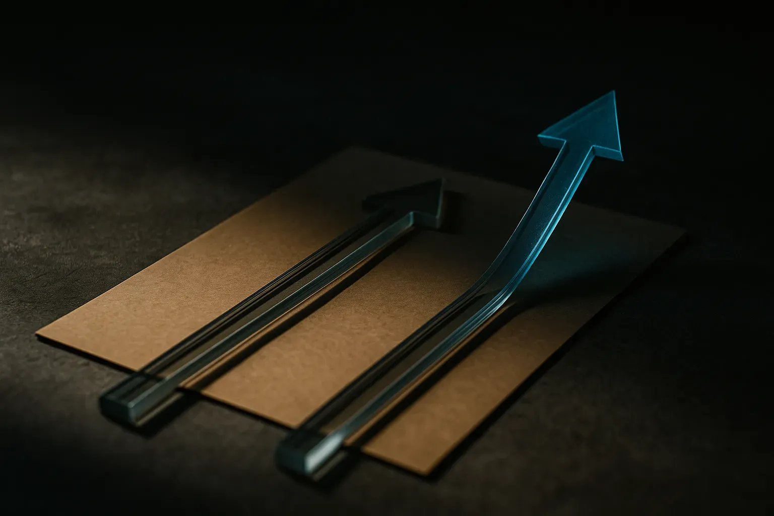 two nearly parallel paths diverging slightly while both drift downward, versus one path lifting clearly upward