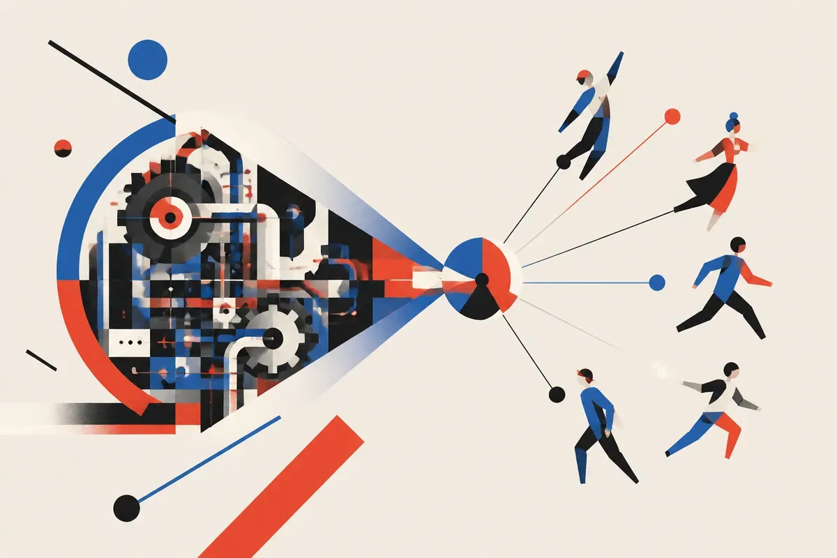 large complex avatar machinery compressing into a small shared shape basis that drives multiple animated human figures