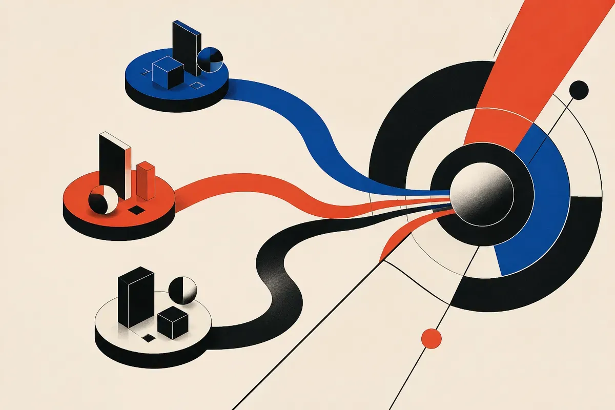 separate service islands connected by winding paths into a shared consequence