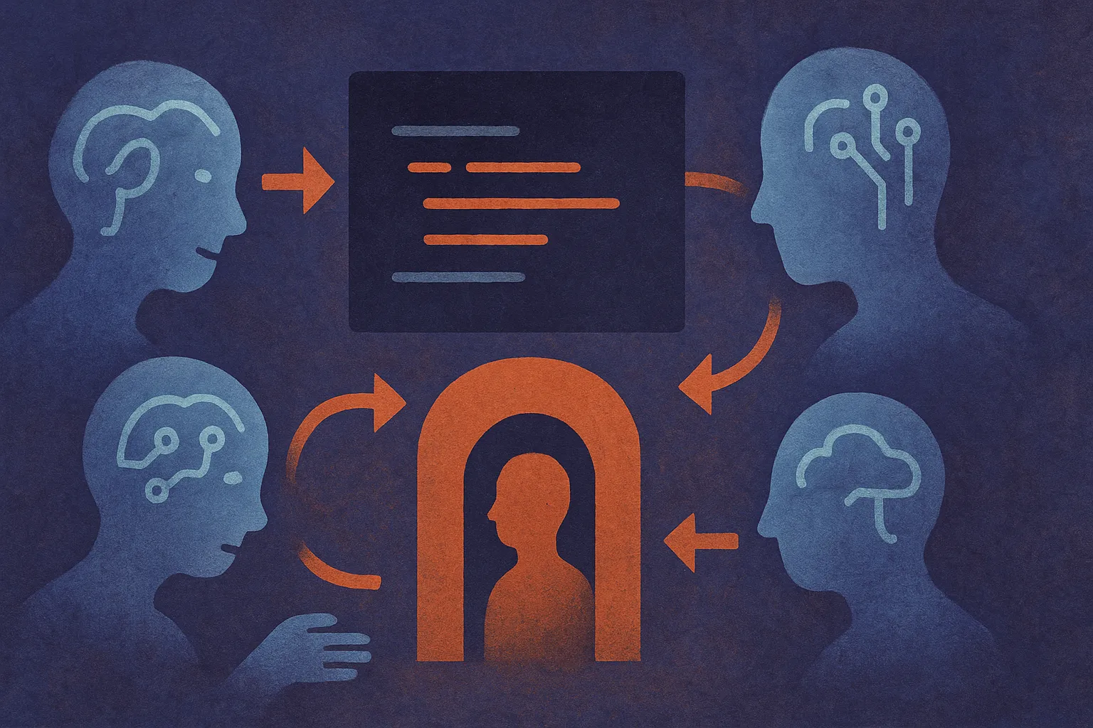two different AI coding assistants feeding changes into the same codebase, with a human reviewer gate and feedback loops