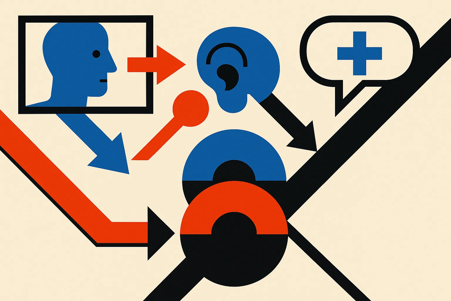 patient video and audio signals flowing into separate perception and reasoning layers that combine into a conversational