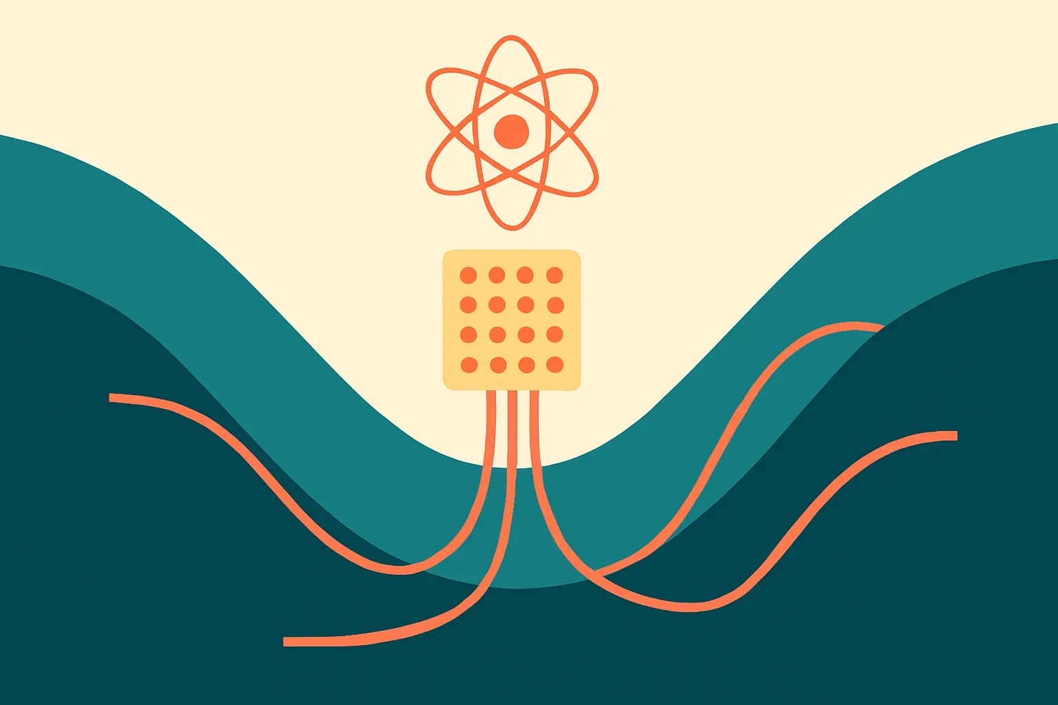 identical atomic model and dataset splitting into four optimizer paths, with two paths reaching a deeper valley sooner, 