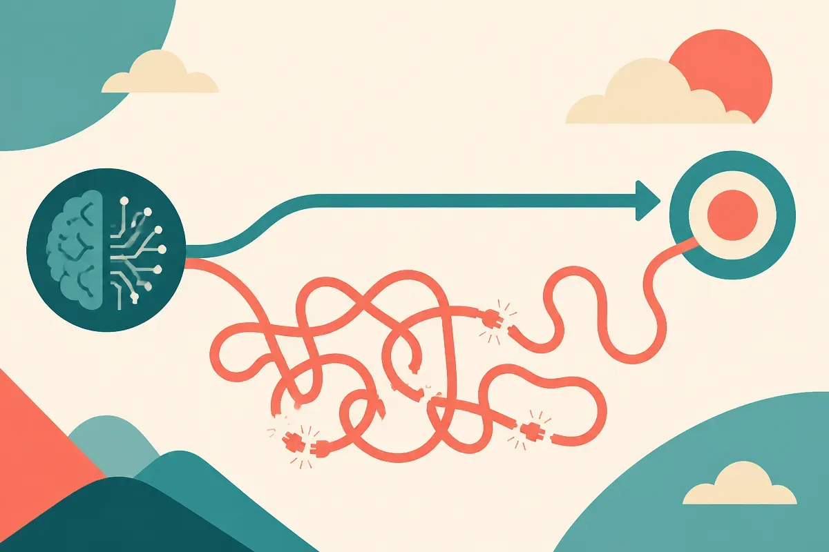 a correct final answer reached by one clean path and one tangled path with hidden broken connections