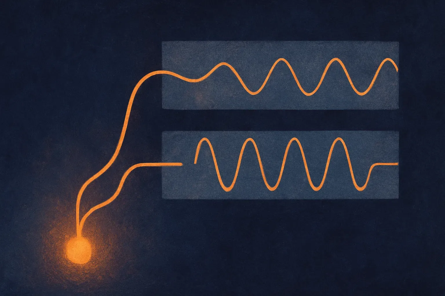 a single waveform splitting into two parallel views, one showing when along a timeline, the other showing which repeatin